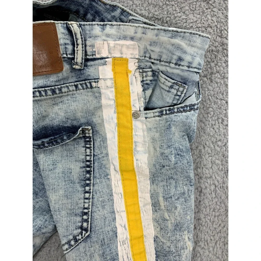 WAIMEA Skinny Fit Painted Seam Wearable Art-to-Wear Emo Grunge Punk Denim Jeans - Picture 5 of 12